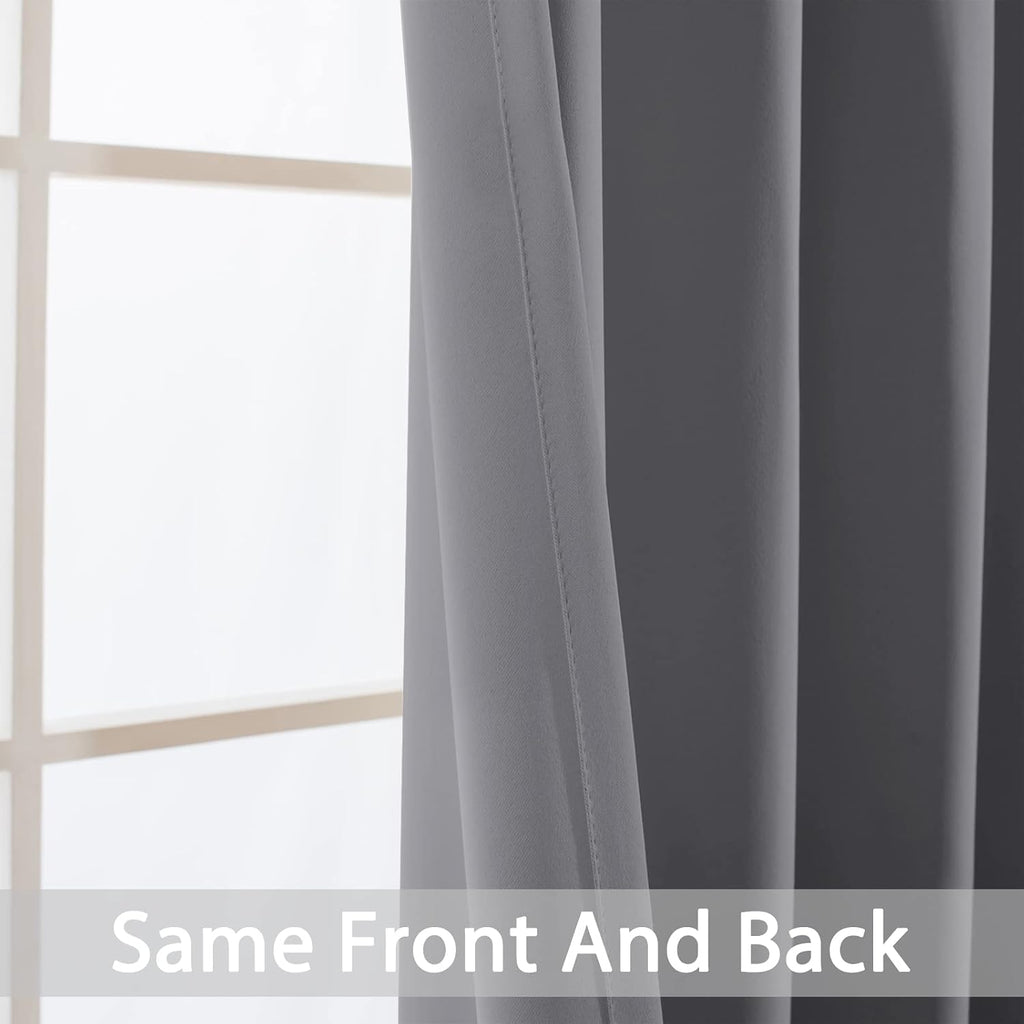 Yakamok Blackout Curtains Room Darkening Thermal Insulated Window Panels, Solid Grommet Top Drapes for Bedroom/Living Room(52Wx90L, Grey…