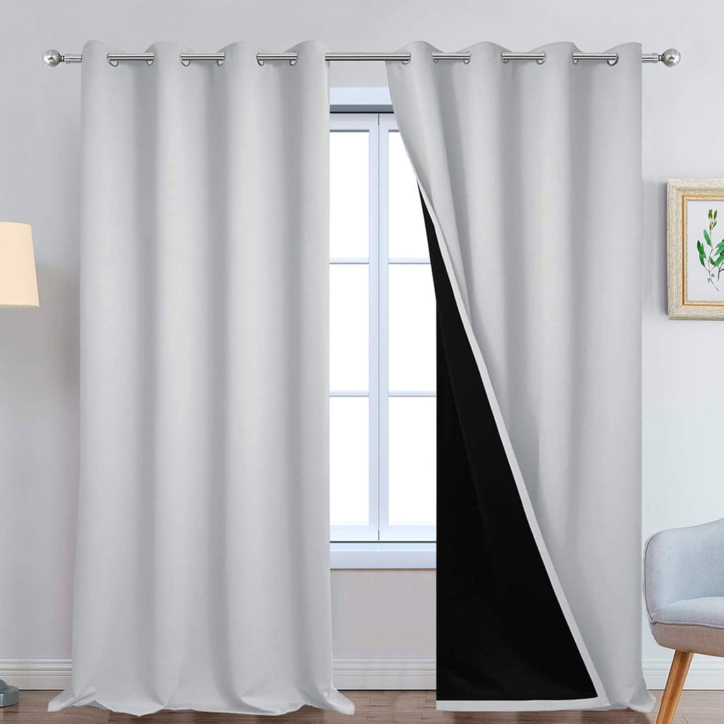 Yakamok 100% Blackout Curtains 108 Inches Long, 2 Thick Layers Thermal Insulated Curtain Panels for Bedroom, Full Light Blocking Drapes wit…