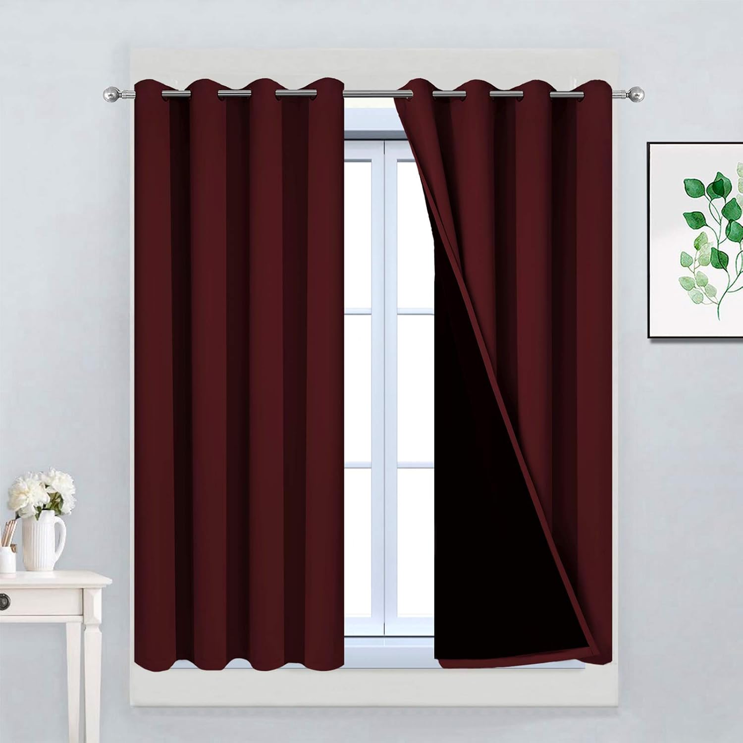 Yakamok 100% Blackout Curtains for Bedroom, Thermal Insulated 2-Layer Lined Blackout Drapes, Full Blackout Curtain Panels for Living Room(B…