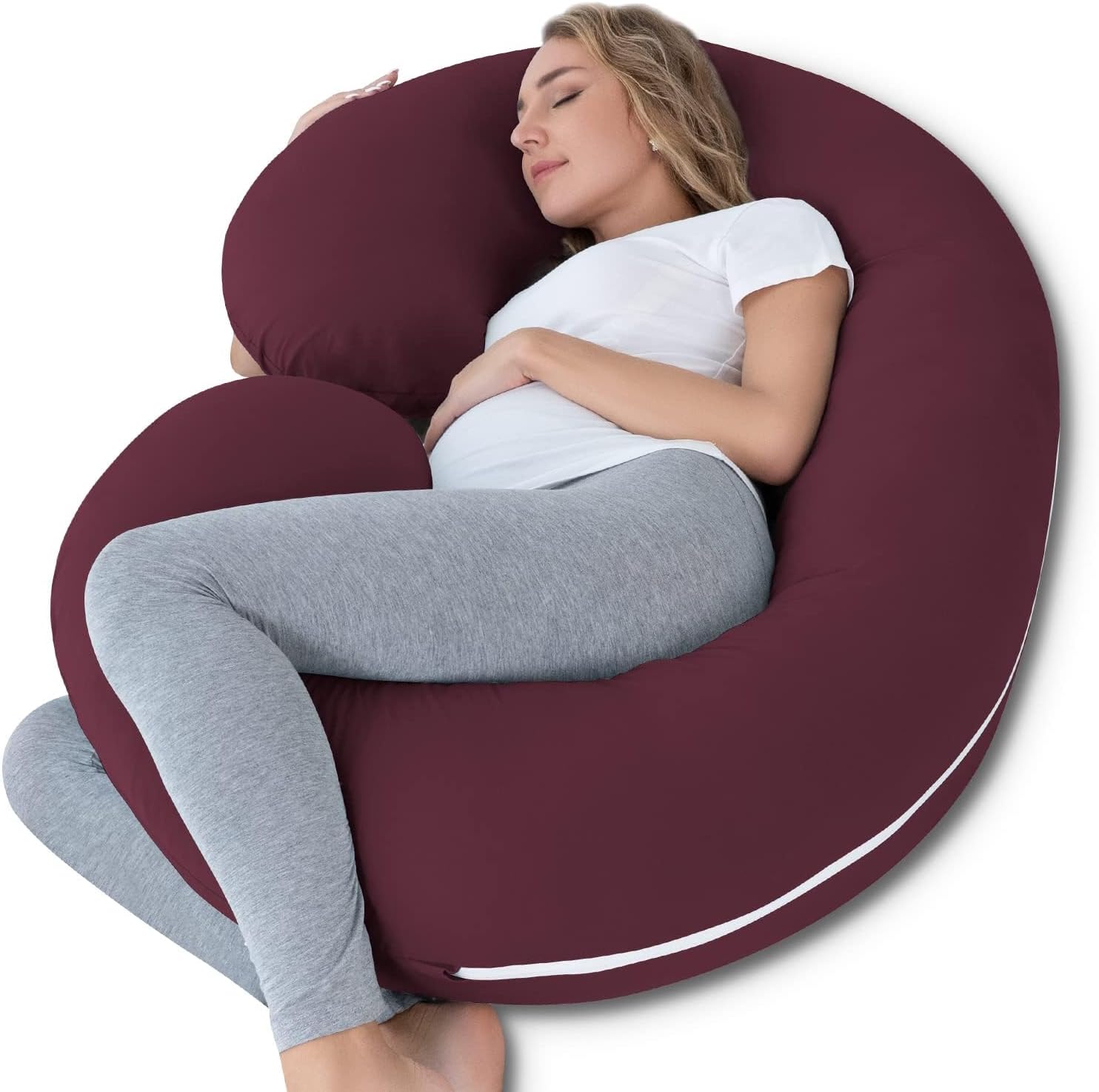 INSEN Pregnancy Pillow, Maternity Body Pillow with Velvet Cover, C Shaped for Side Sleeping, Dark Purple