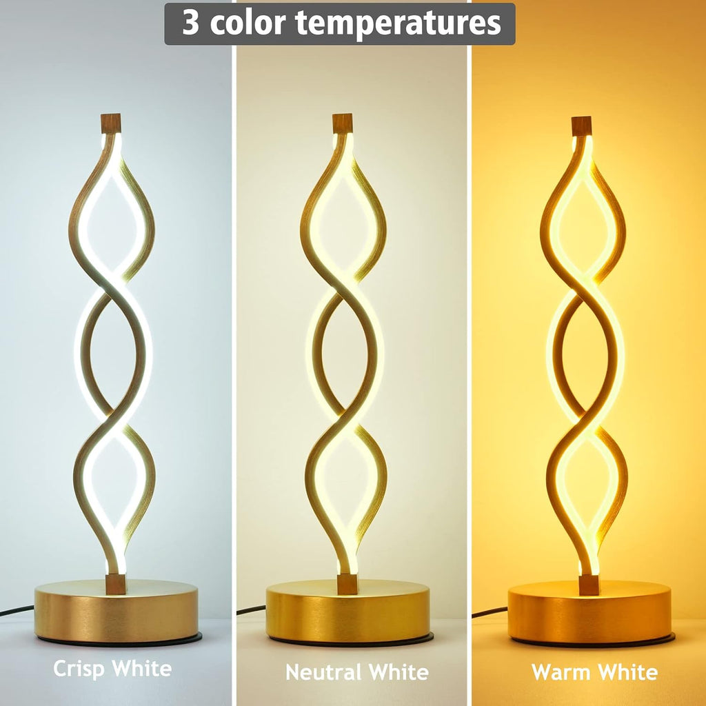 NUÜR Gold Infinity Spiral LED Table Lamp, Lamps for Bedrooms Dimmable Metallic Bedside Lamp with Touch Controller, 3 Colour Temperature…