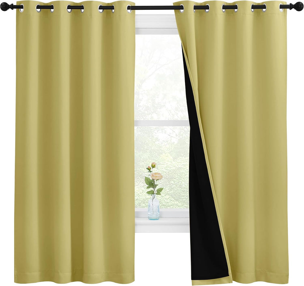 Nicetown 100% Blackout Curtains with Black Liners, Thermal Insulated Full Blackout 2-Layer Lined Drapes, Energy Efficiency Window Draperies…