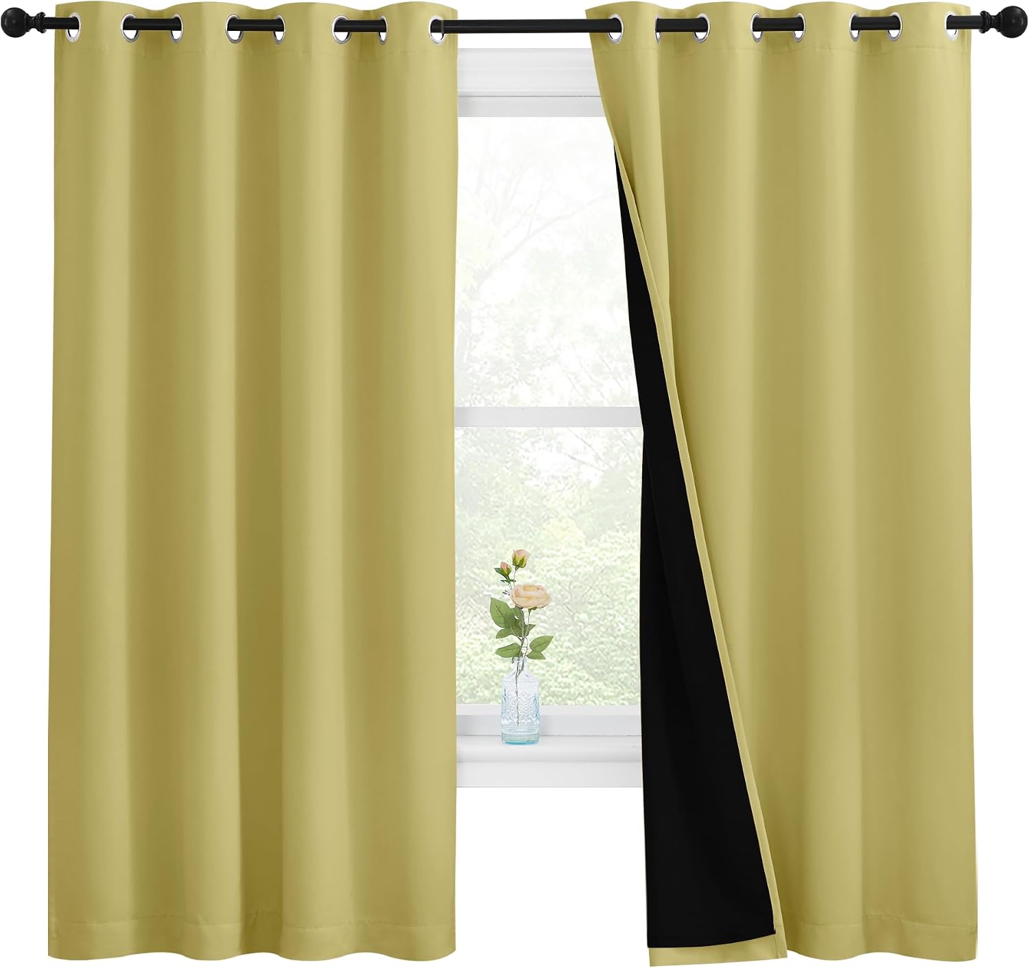 Nicetown 100% Blackout Curtains with Black Liners, Thermal Insulated Full Blackout 2-Layer Lined Drapes, Energy Efficiency Window Draperies…
