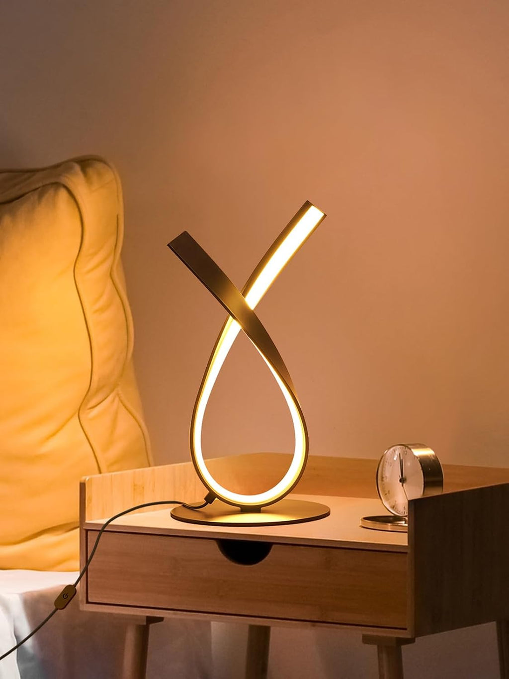 NUÜR Modern Table Lamp, Stepless Dimmable LED Spiral Lamp for Living Room, Contemporary Nightstand Lamp, Black Bedside Table Lamp for…