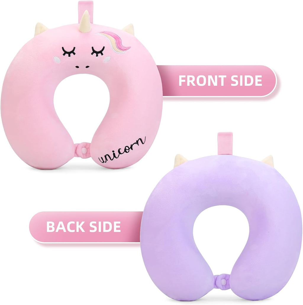 Kids Neck Pillow, Unicorn Kids Travel Neck Pillow for Traveling with Eye Mask, Toddler Travel Essentials for Road Trip Airplane Car Seat…