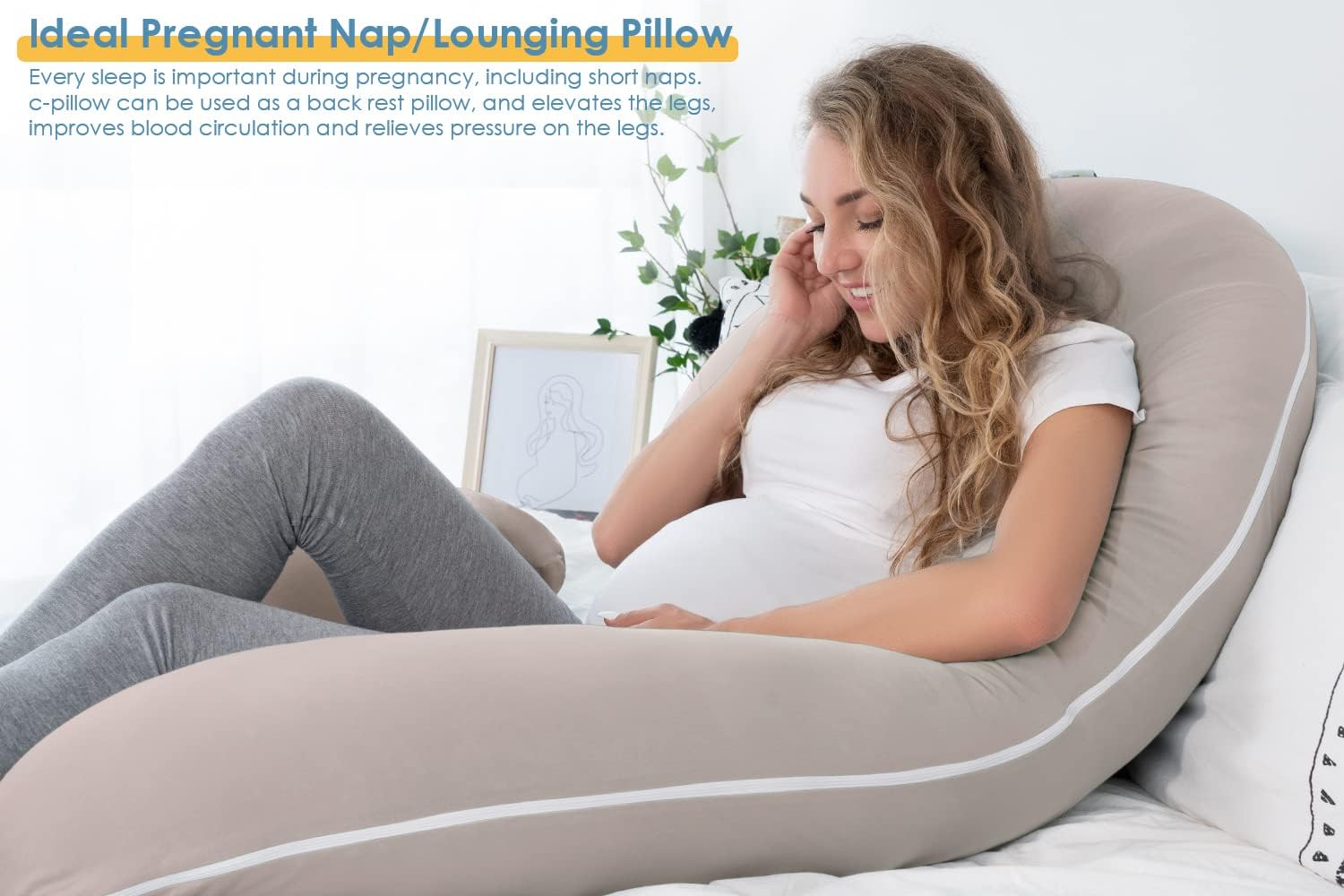 INSEN Pregnancy Pillow Cooling, Maternity Pillow with Soft Cotton Cover, C Shaped for Side Sleeping, Natural Pink