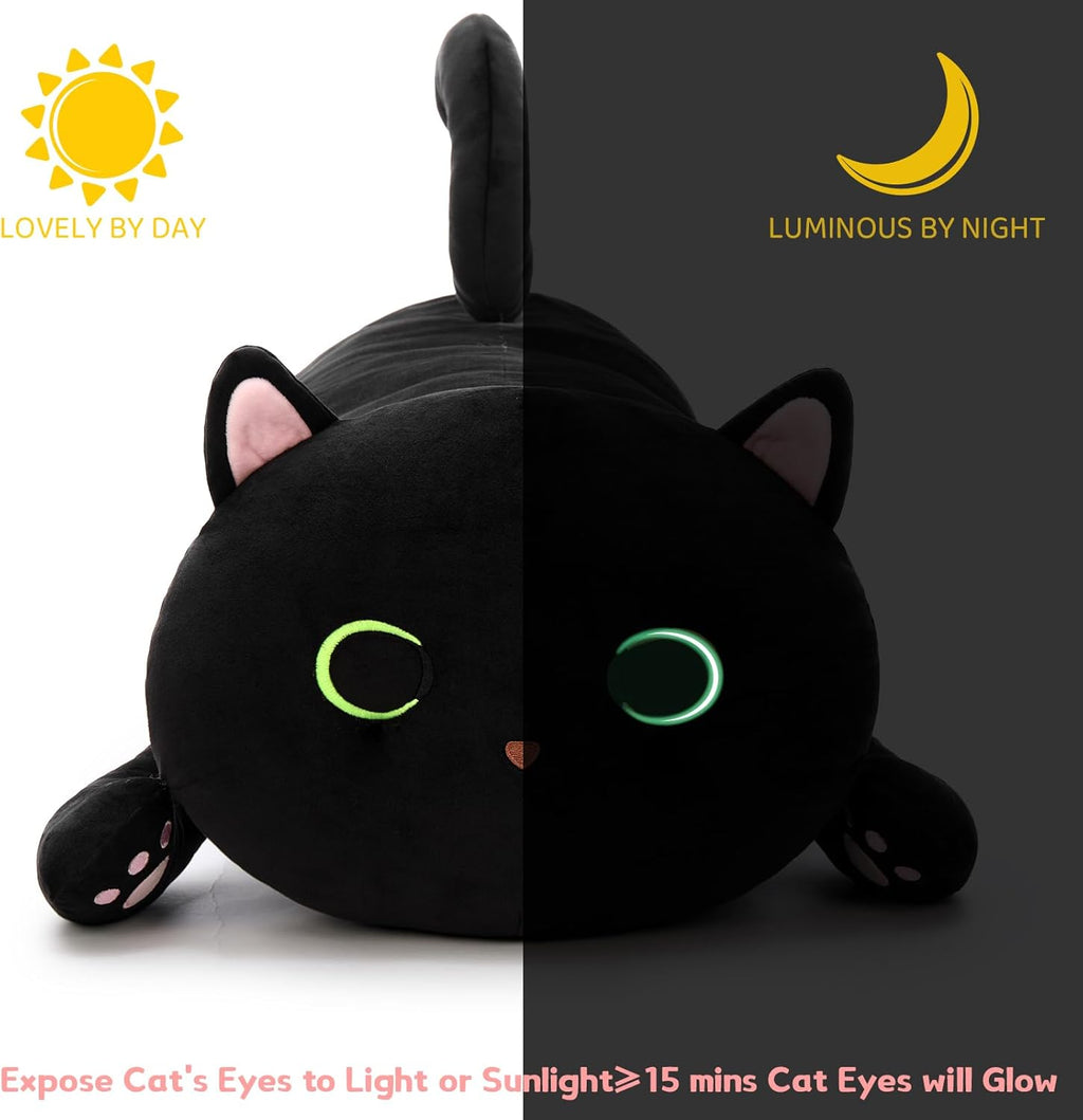 MaoGoLan Black Cat Plush Body Pillow, 44'' Giant Glow in The Dark Cat Stuffed Animal Toy for Girl Boy Kid, Big Cute Kitten Plush Throw…