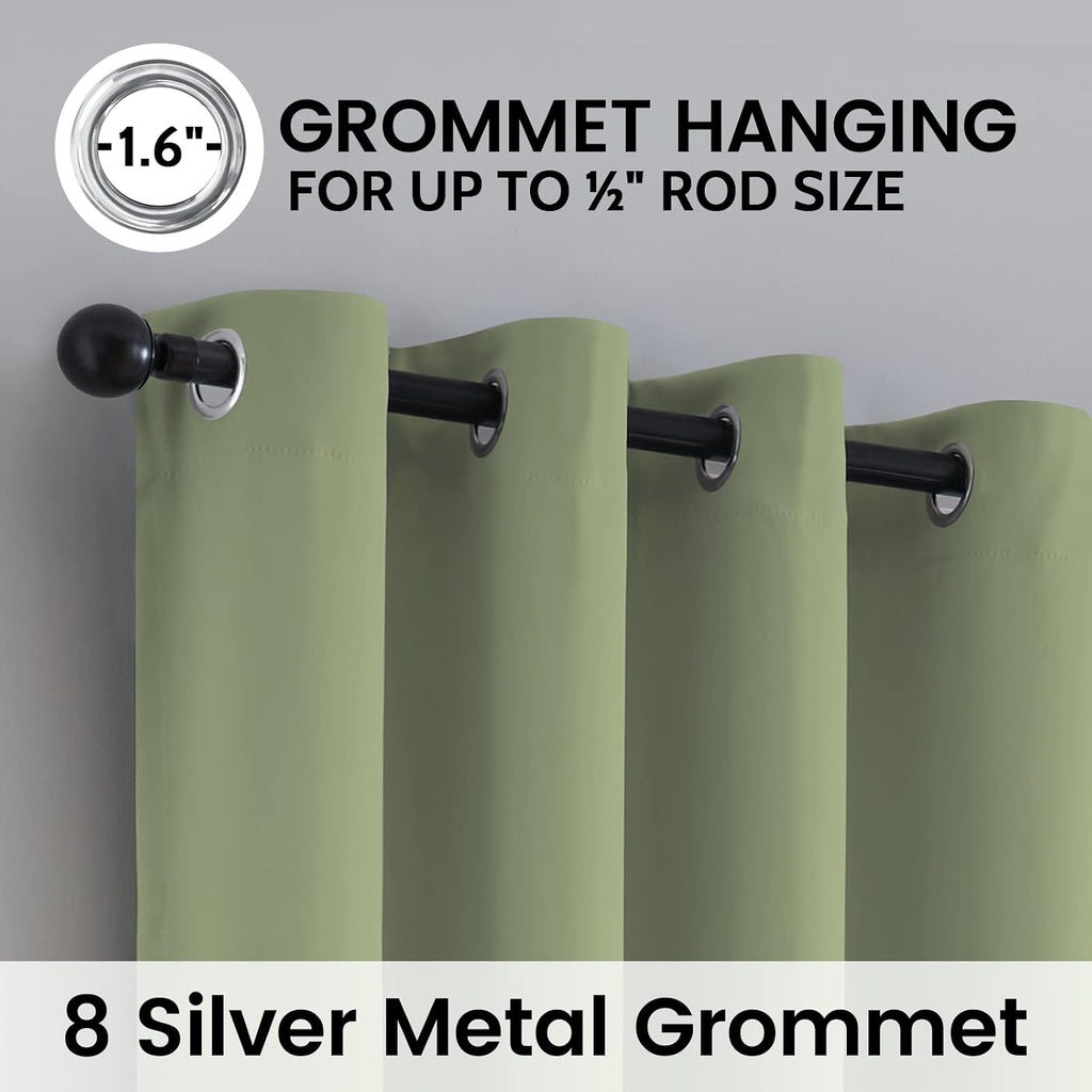 SimpleHome 100% Blackout Curtains for Bedroom, Thermal Insulated Grommet Window Drapes Room Darkening Sage Curtains for Living Room with Bla…
