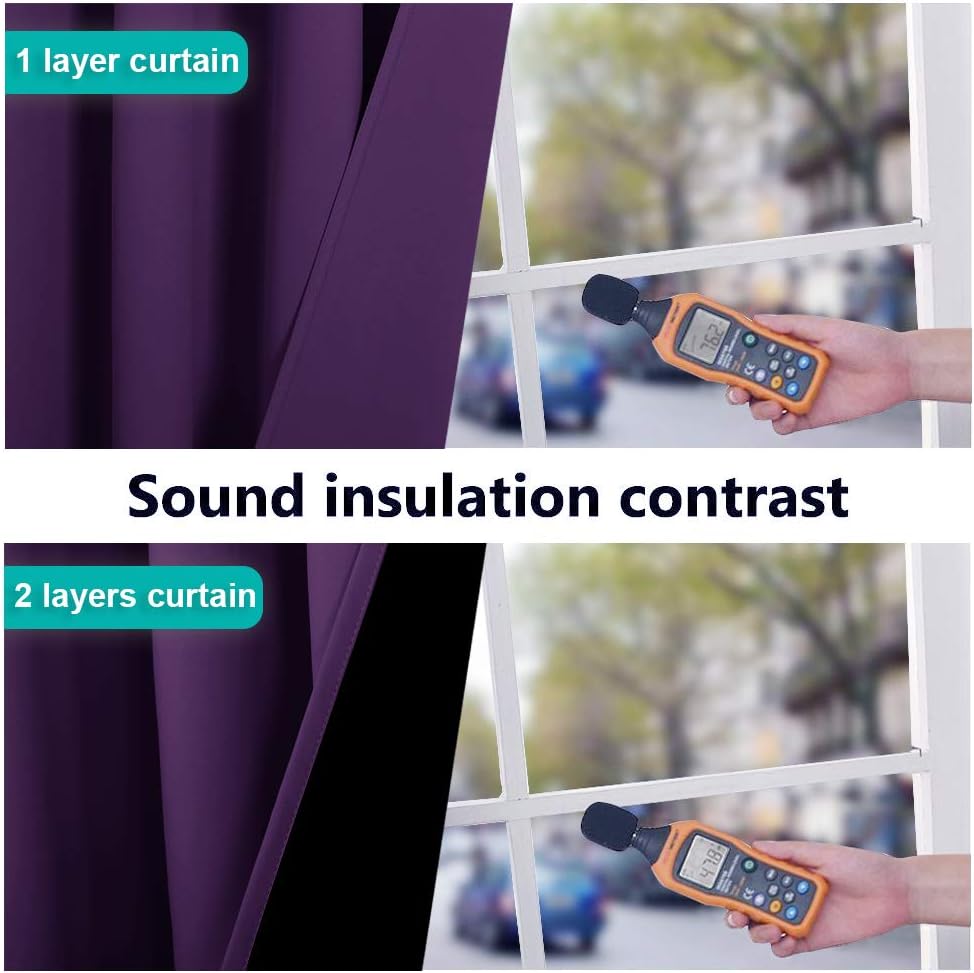 Nicetown 100% Blackout Curtains with Black Liner Backing, Thermal Insulated Curtains for Living Room, Noise Reducing Drapes, Royal Purple,…