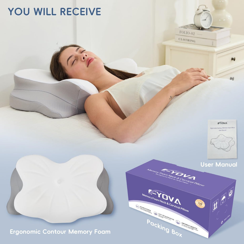 FyovaHome Cervical Neck Pillow, Ergonomic Memory Foam Pillows for Neck with Breathable Pillowcase, Adjustable Contour Neck Support Pillow f…
