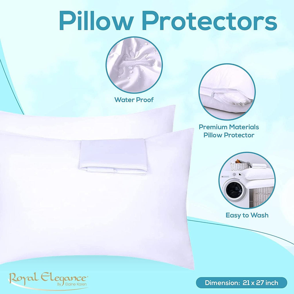 Elaine Karen 2-Pack Vinyl Pillow Protectors - Standard Size Zippered Pillow Covers - 100% Waterproof, Bedbug Proof - Washable and…