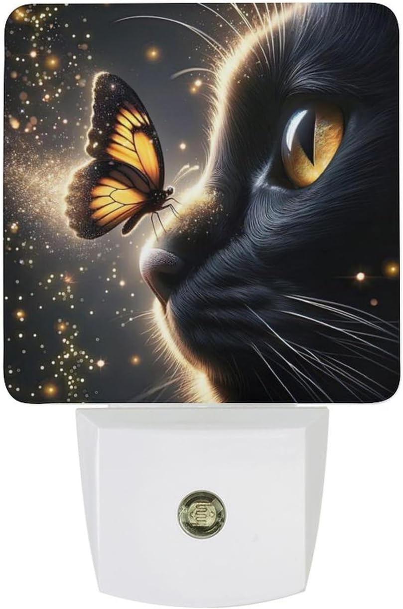YKJAHSD Cat Butterfly Night Light, Plug into Wall Decor Nightlights for Bedroom, Bathroom, Hallway, Kitchen, with Dusk to Dawn Light…