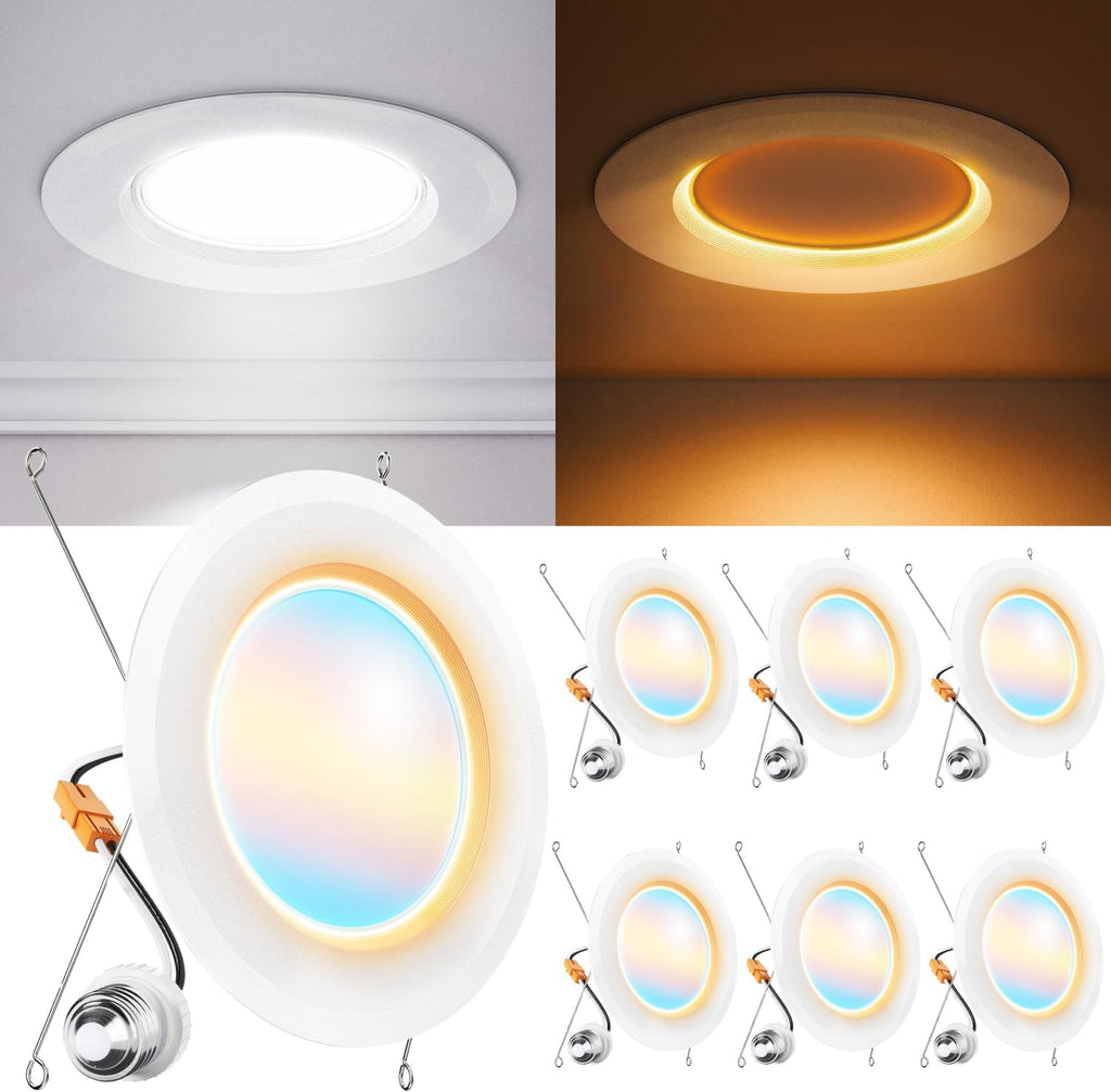 Sunco 6 Pack 6 Inch LED Retrofit Night Light Recessed Downlight, 1000 Lumens, 2700K/3000K/4000K/5000K/6000K CCT Selectable, 12W, 120V…
