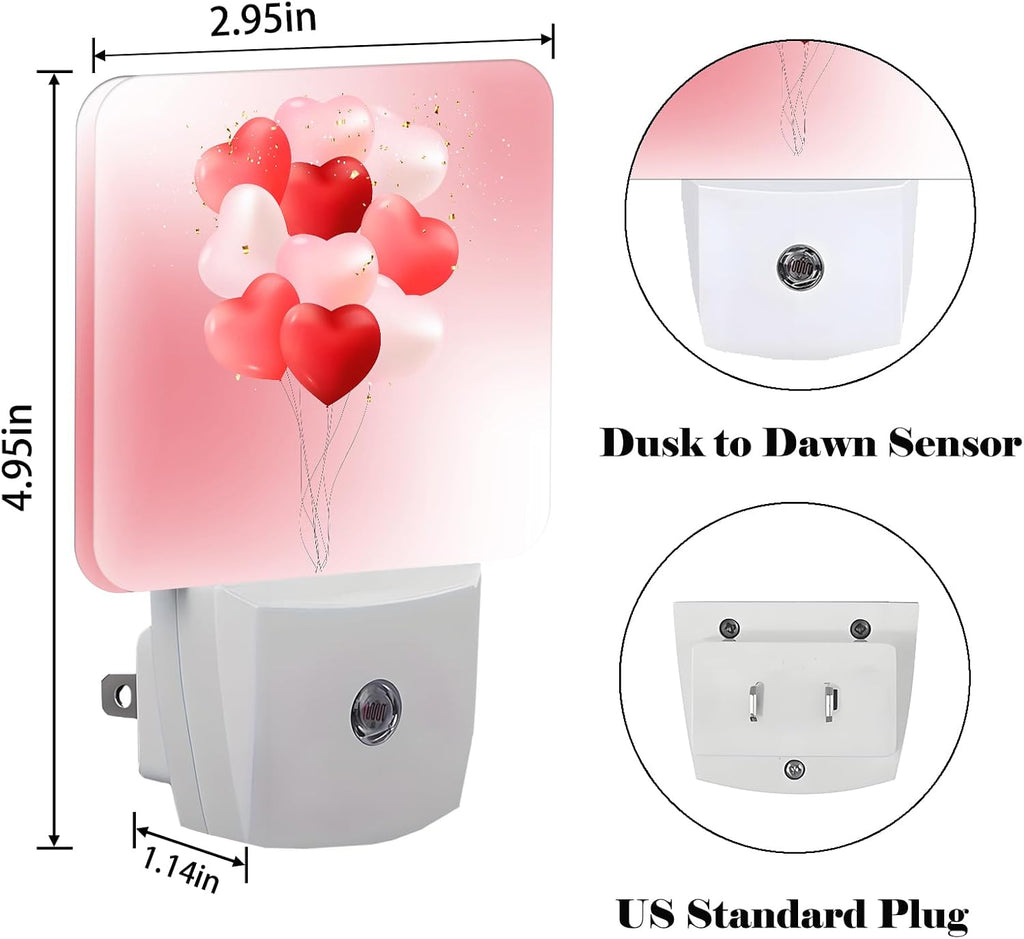 Pink Candy Heart Balloons Night Light, Plug-in Night Lights with Dusk-to-Dawn Sensor for Stairway, Hallway, Bedroom Sleep Friendly Ideal for…