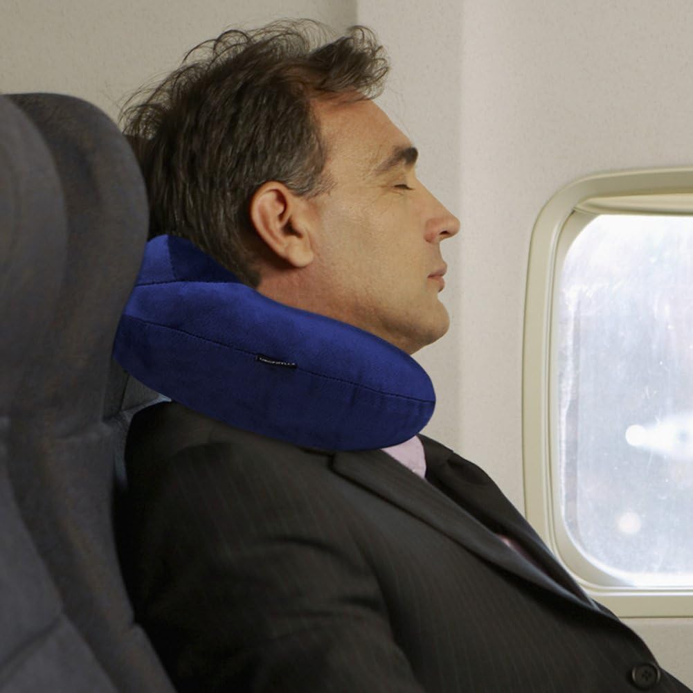 Inflatable Travel Pillow for Airplane, Soft Velvet Inflatable Travel Neck Pillow for Airplanes, Train, Car, Home and Office with Packsack…