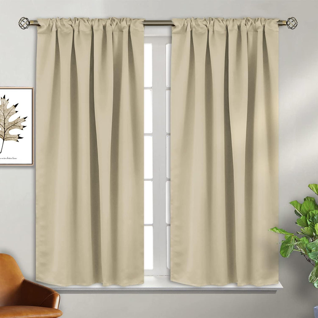 BGment Beige Curtains 45 inch Long - Rod Pocket and Back Tab Room Darkening Thermal Curtains for Bedroom/Small Window/Living Room, 2 Curtai…