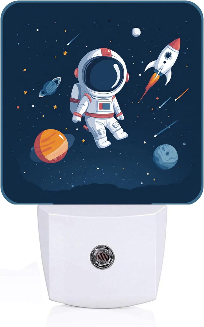 Universe Astronaut Rocket Galaxy Night Light, Plug Into Wall Decor for Stairway, Hallway, Kitchen, Dusk to Dawn Sensor Nightlights for…