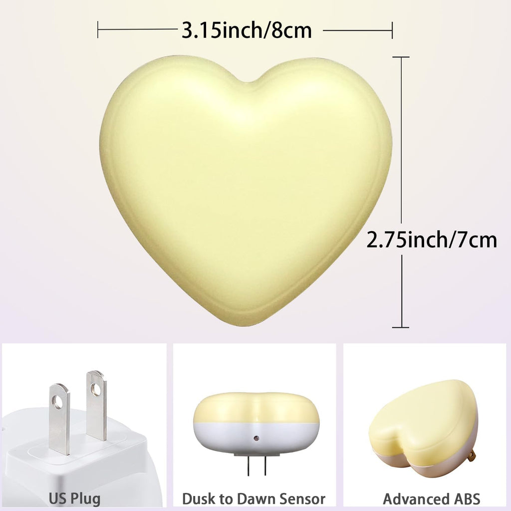 INZU Cute Night Light, Heart Night Light for Kids, LED Nightlight with Auto Dusk to Dawn Sensor, Nightlight Plug into Wall with Soft Warm…