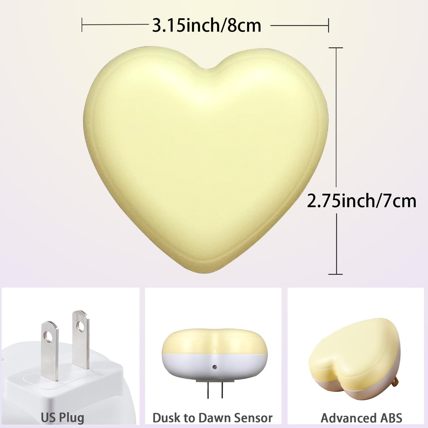 INZU Cute Night Light, Heart Night Light for Kids, LED Nightlight with Auto Dusk to Dawn Sensor, Nightlight Plug into Wall with Soft Warm…