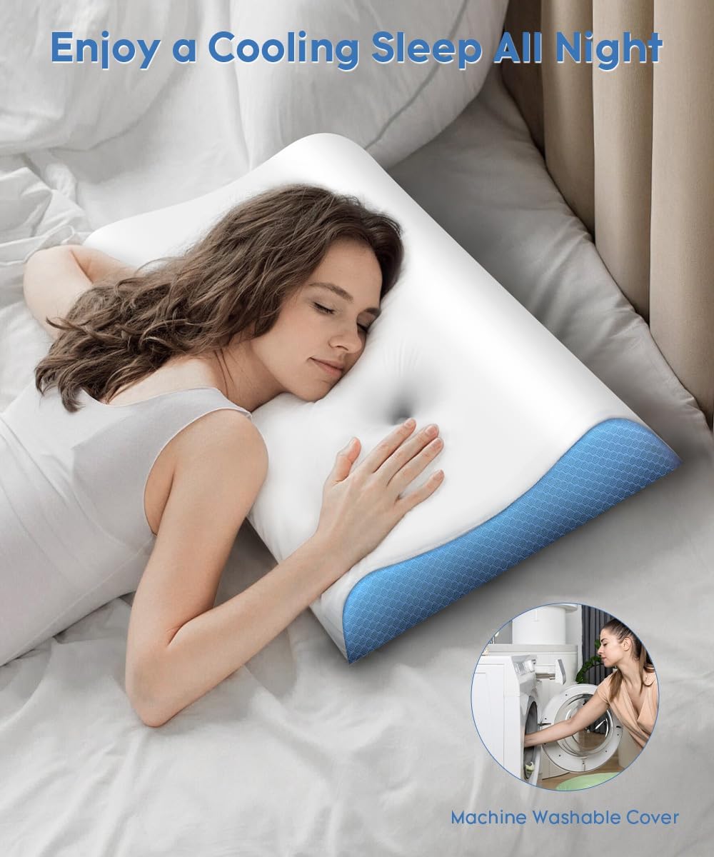 Tskuiqi Cervical Pillow for Neck - Contour Pillow Memory Foam Pillows for Sleeping, Double Ear Relief Zones Neck Pillow, 6CM Enhance…