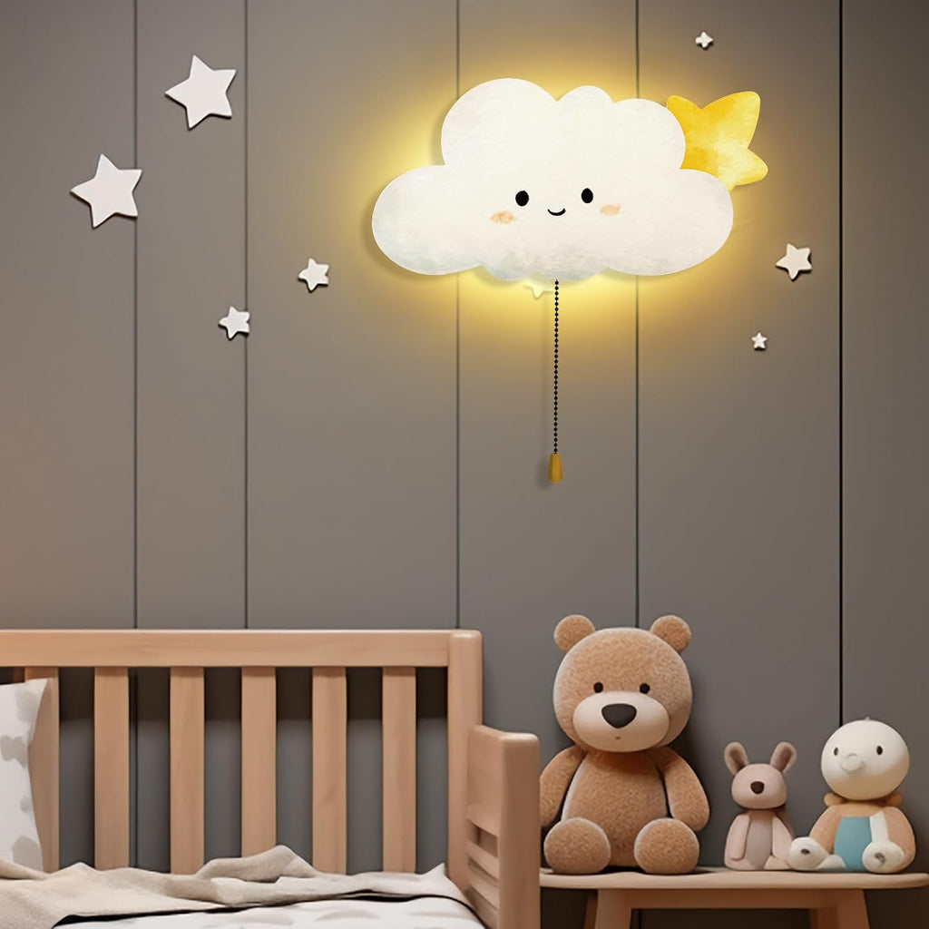 Aurelema Cloud Night Light Wall Lamp Sleeping Nursery Lighting Cute Floating Battery Operated Hanging Lamp for Baby Boys Girls Bedroom…