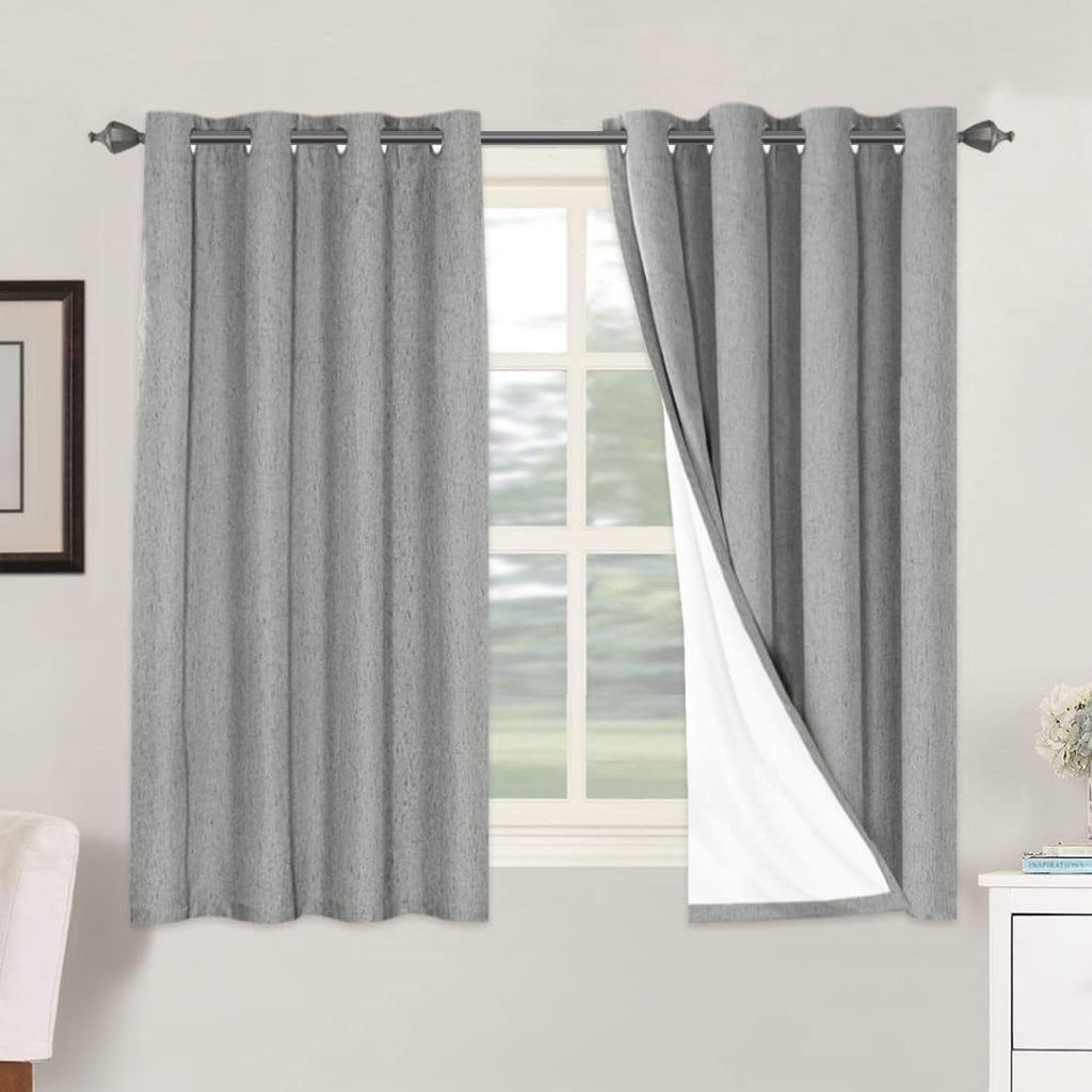 H.VERSAILTEX Linen Blackout Curtains 54 Inches Long 100% Blackout Thermal Insulated Textured Linen Look Curtain Draperies Anti-Rust…
