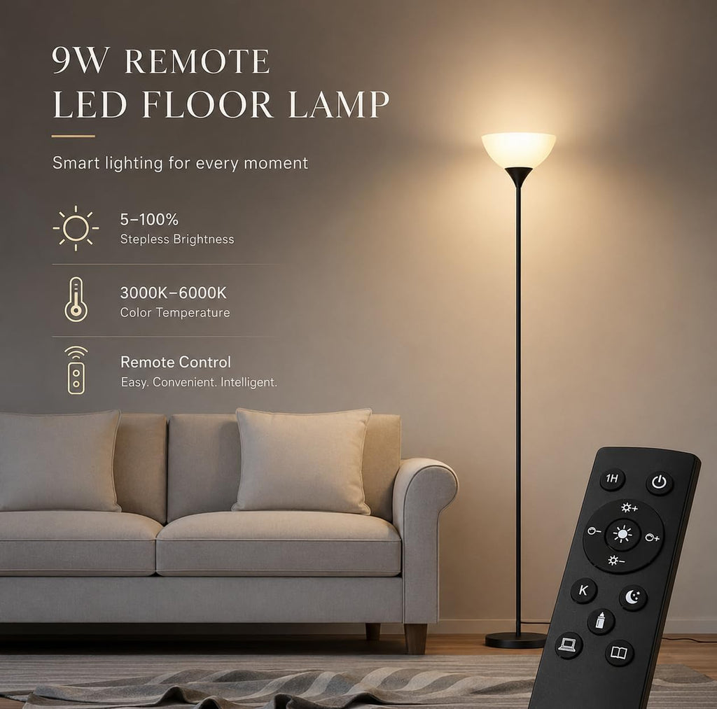 PESRAE Floor Lamp, Remote Control with Stpeless Color Temperatures and Brightness, Torchiere lamp for Bedroom, Living Room, Bulb Included…