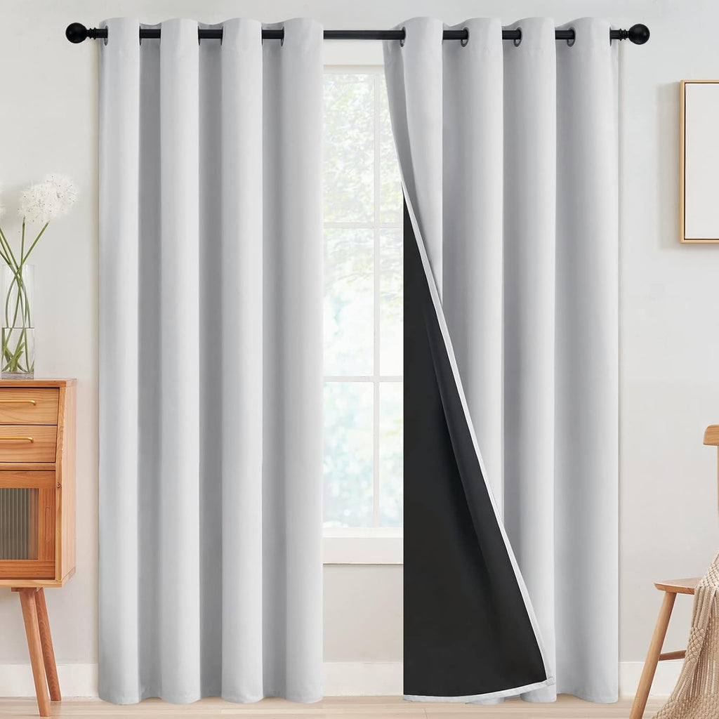 SimpleHome 100% Blackout Curtains for Bedroom, Thermal Insulated Grommet Window Drapes Room Darkening White Curtains for Living Room with Bl…
