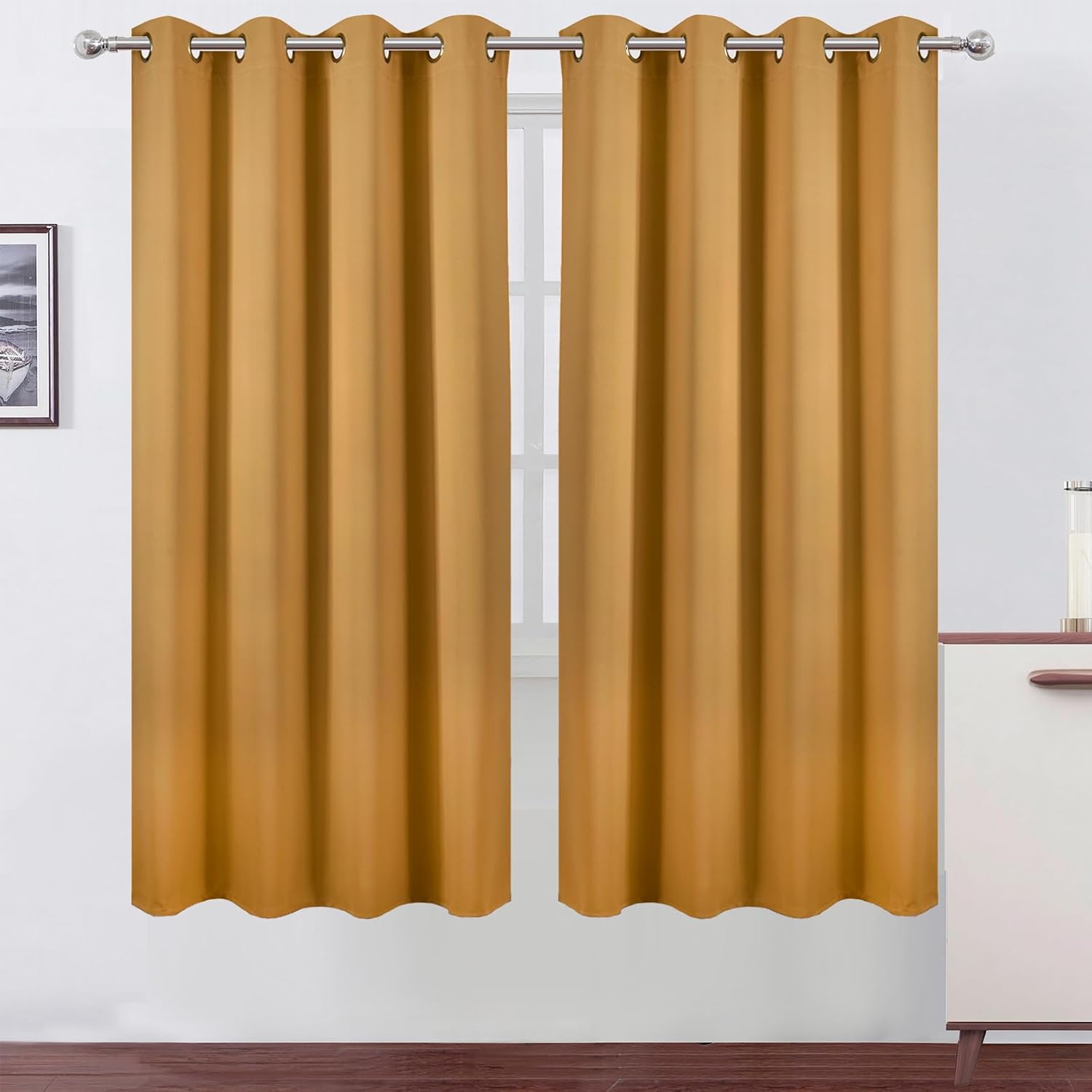 Lemomo Mustard Yellow Thermal Blackout Curtains/52 x 72 Inch/Set of 2 Panels Room Darkening Curtains for Bedroom 72 Inch silver