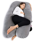 Meiz Pregnancy Pillow, U Shaped Pregnancy Body Pillow with Zipper Removable Cover (Gray- Velvet) 0 Count 55 Inch Gray