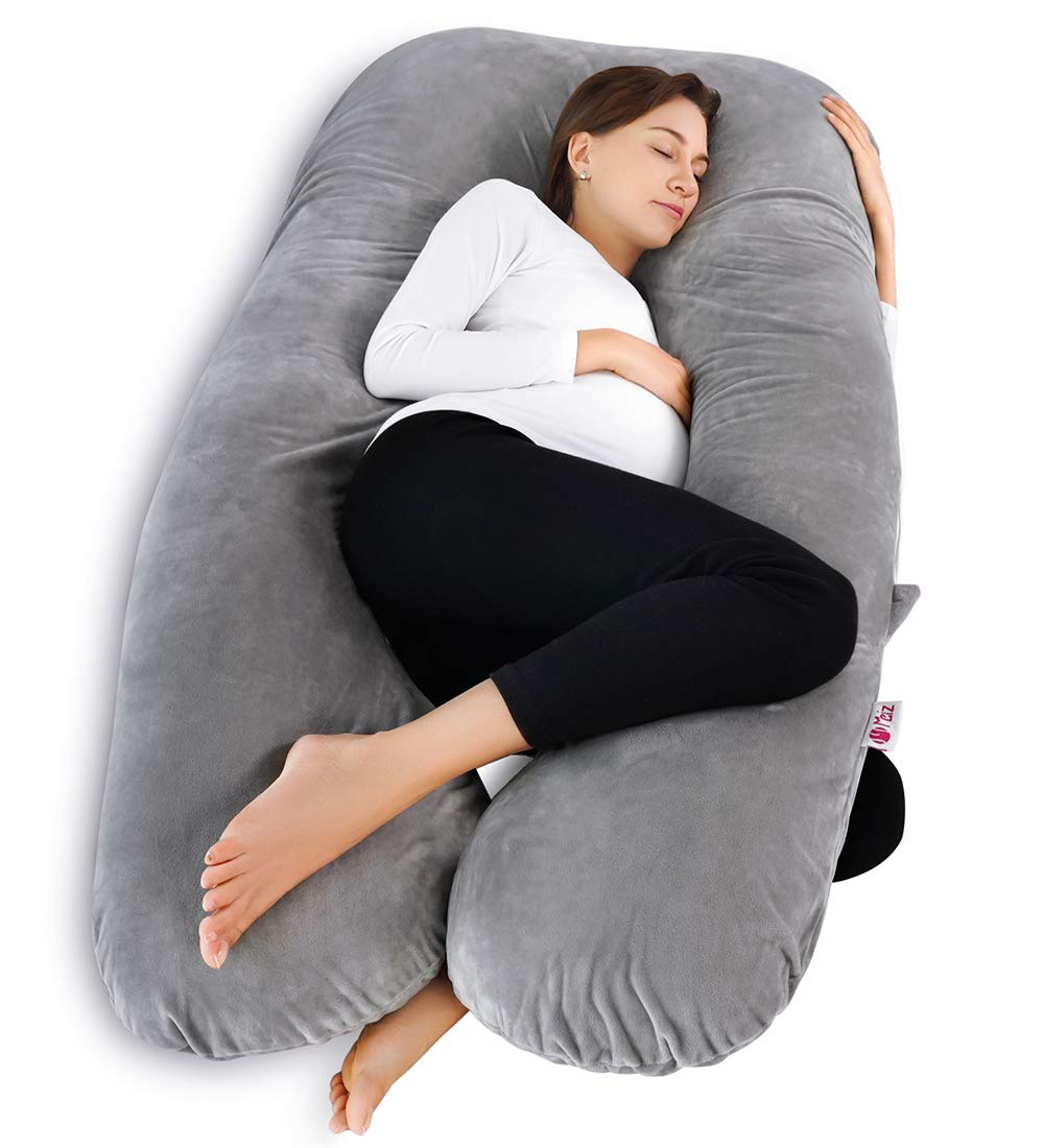 Meiz Pregnancy Pillow, U Shaped Pregnancy Body Pillow with Zipper Removable Cover (Gray- Velvet) 0 Count 55 Inch Gray