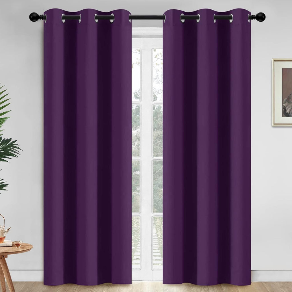 Yakamok Room Darkening Grommet Top Window Drapes Thermal Insulated Light Blocking Blackout Curtains for Living Room,42W x 84L, Purple,2…