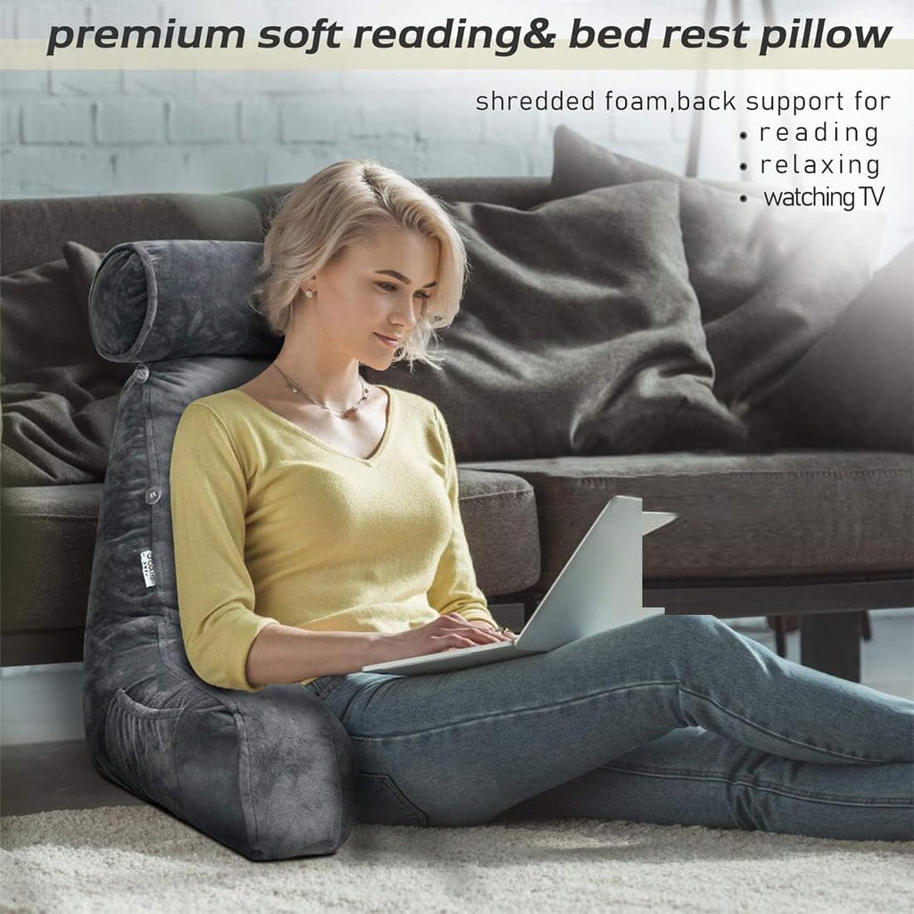 mittaGonG Extra Large Reading Pillow for Sitting in Bed Adult with Detachable Neck Support Cushion & Backrest Pillow for Bed with Arms and…