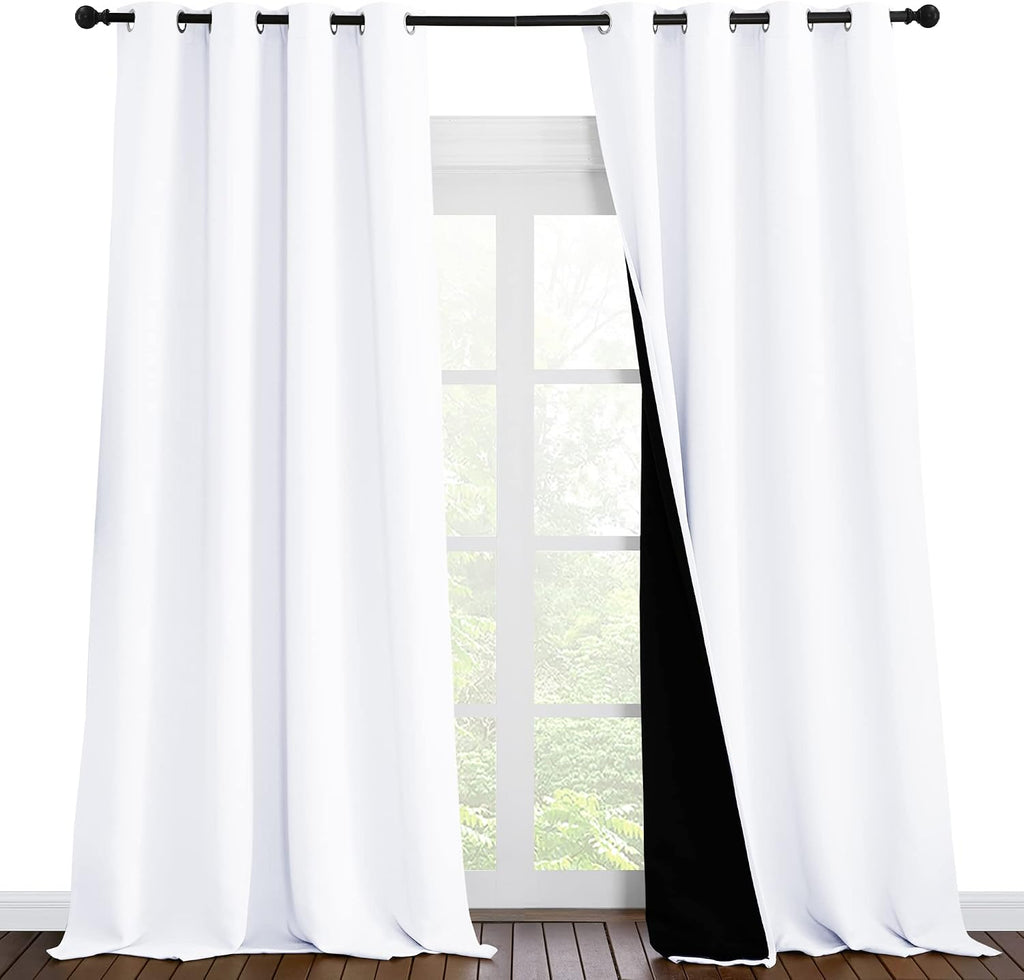 Nicetown White 100% Blackout Curtains for Windows, Super Heavy-Duty Black Lined Total Darkness Drapes for Bedroom, Privacy Assured Window T…