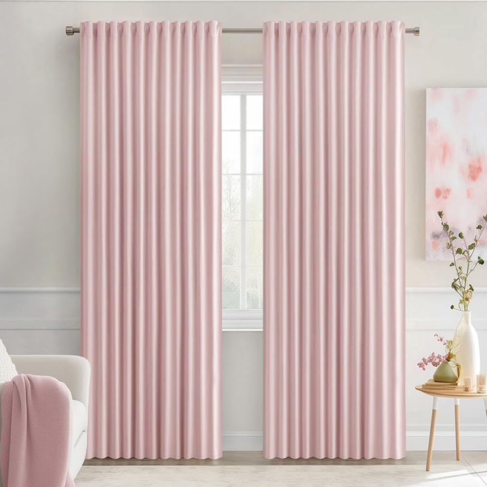 Miulee Baby Pink Back Tab Blackout Curtains 84 Inch Length 2 Panels Set for Living Room Bedroom Privacy, Rod Pocket/Pinch Pleated Thermal I…
