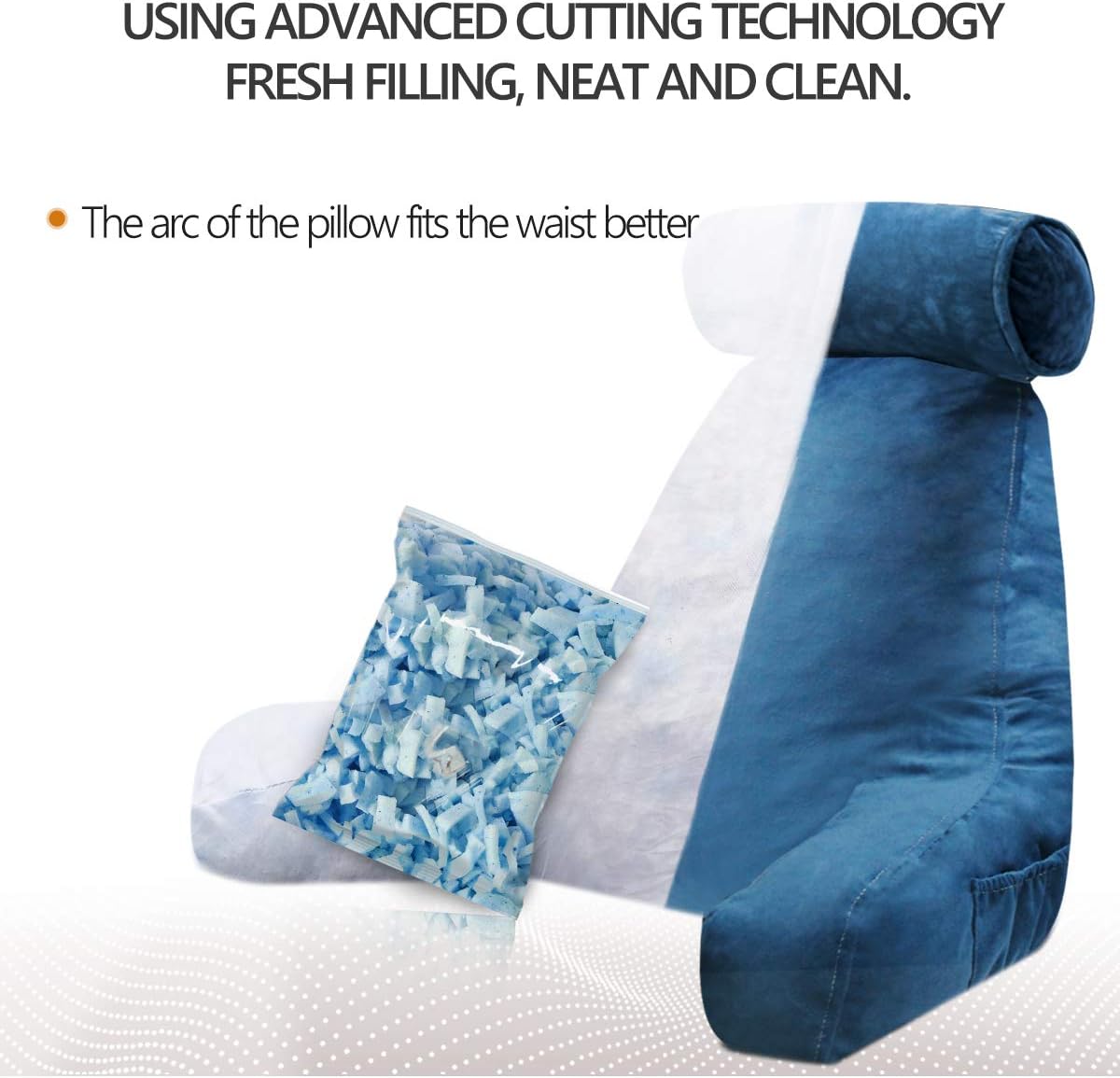 mittaGonG Reading Pillow, Shredded Memory Foam Backrest Pillow for Adult, Detachable Neck Roll, Arm Support with Side Pocket, Washable Crys…