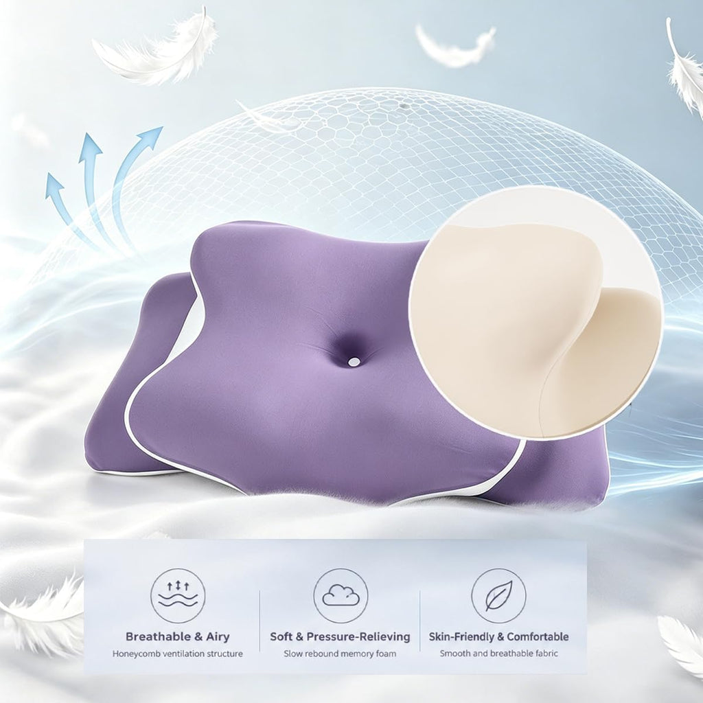 WKEFF Cervical Pillow for Neck, Hollow Design Odorless Memory Foam Pillows with Cooling Case, Adjustable Orthopedic Bed Pillow for…