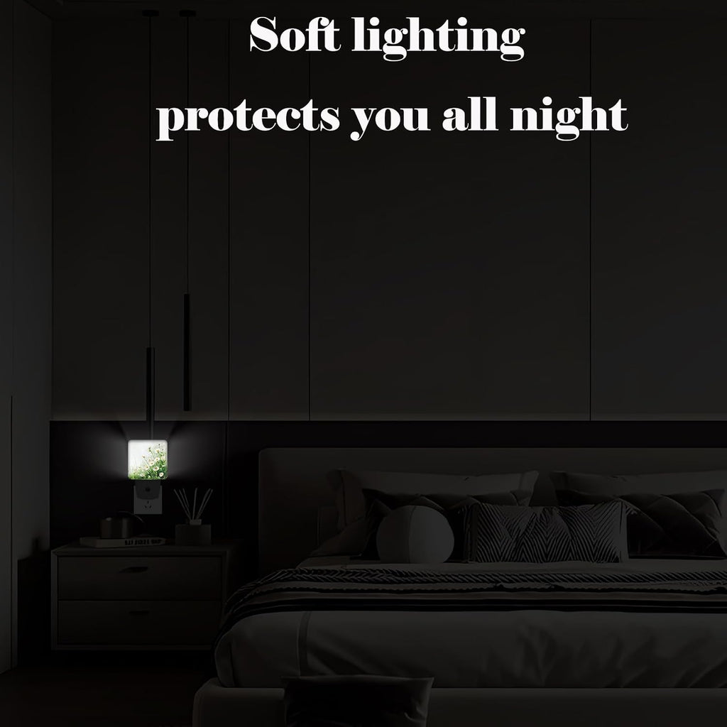 Flowers Night Light, Daisies Watercolor Plug Into Wall for Boys Girls Bedroom Decorative Square Night Light Lamp 0.5w Sleep Friendly