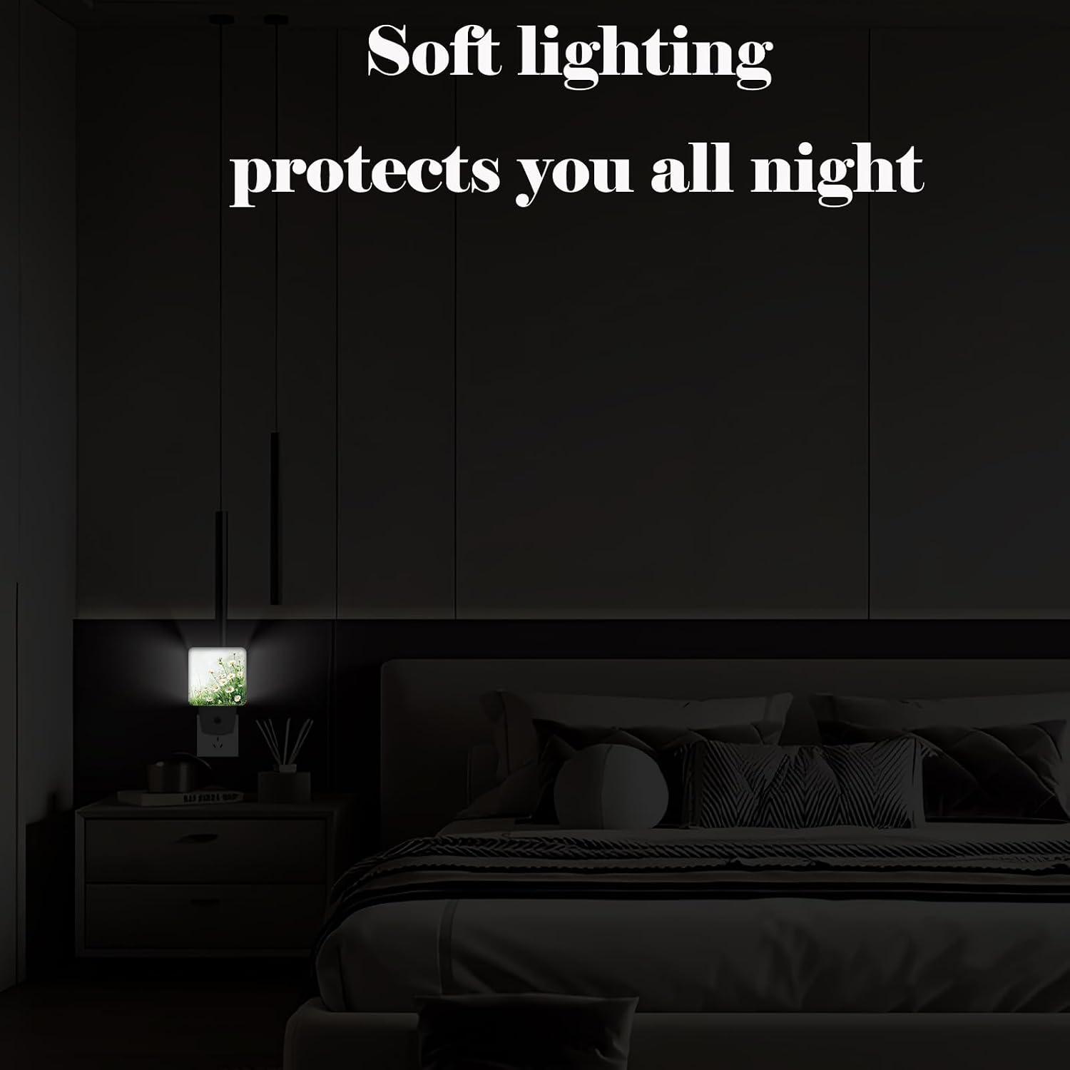 Flowers Night Light, Daisies Watercolor Plug Into Wall for Boys Girls Bedroom Decorative Square Night Light Lamp 0.5w Sleep Friendly