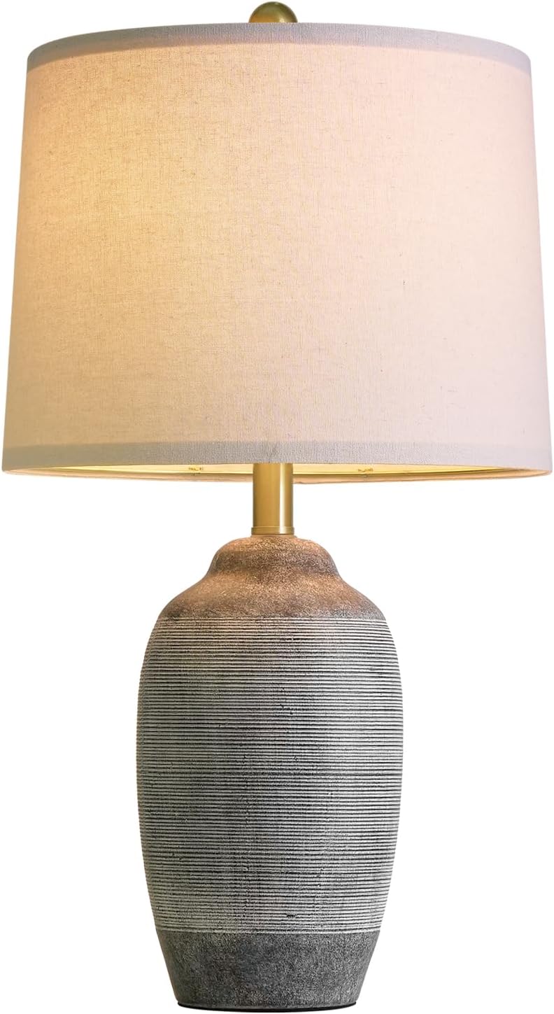 USumkky 24.5" Vintage Ceramic Table Lamp with 5FT Cord, Single Farmhouse Rustic Bedside Lamp with Natural Textured Finish, Nightstand…