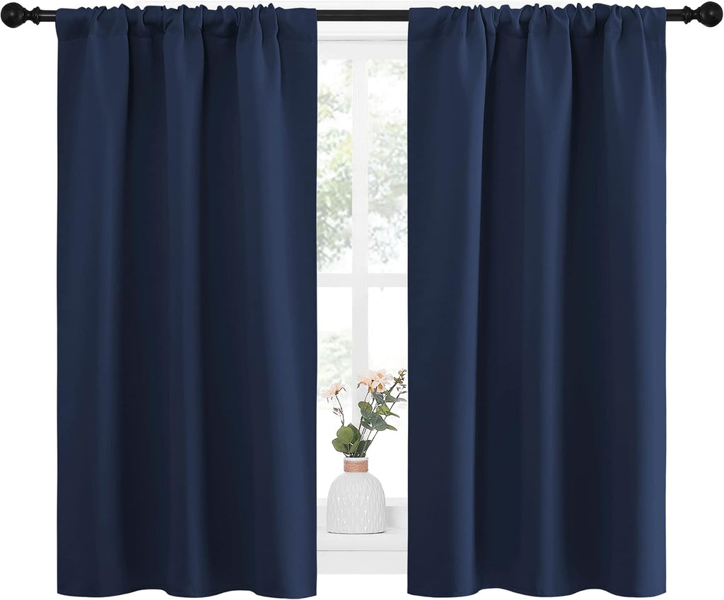 NICETOWN Kitchen Curtains, Short Blackout Curtains & Drapes, Thermal Insulated Rod Pocket Window Treatment Draperies for Nursery (Navy…