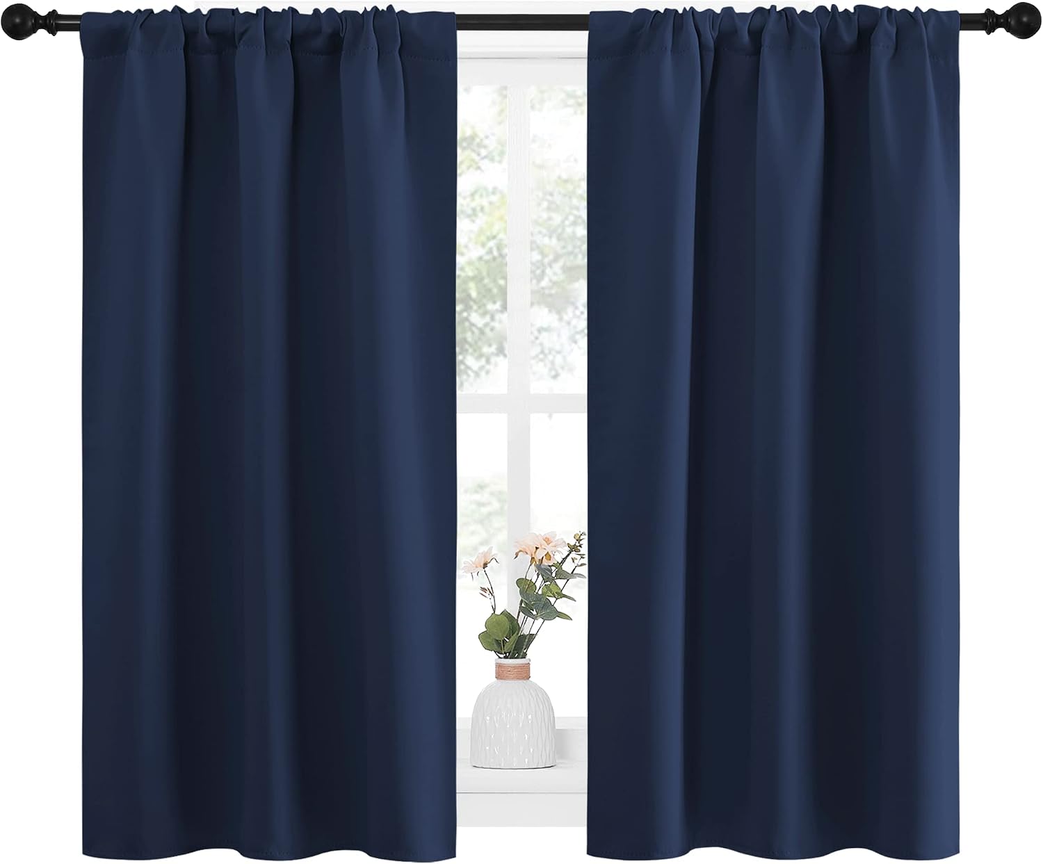 NICETOWN Kitchen Curtains, Short Blackout Curtains & Drapes, Thermal Insulated Rod Pocket Window Treatment Draperies for Nursery (Navy…