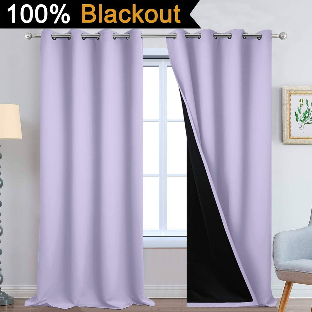 Yakamok 100% Blackout Curtains Energy Saving Thermal Insulated 2 Thick Layers Completely Blackout Drapes with Black Liner for Bedroom (52Wx…
