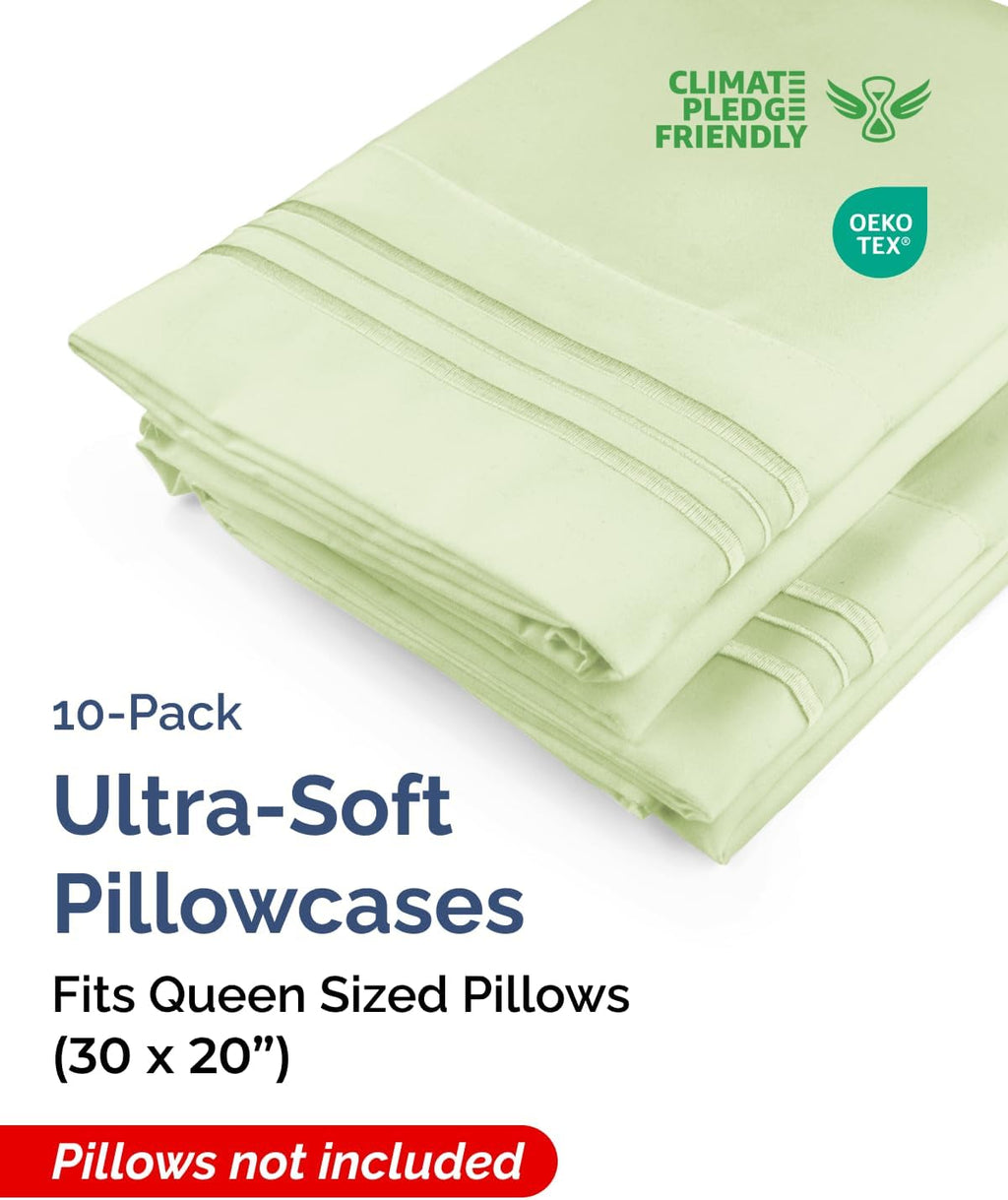 Queen Pillow Cases Set of 10 - Ultra Soft Hotel Quality Pillowcase Covers - Comfy & Wrinkle Free - Shrink & Fade Resistant - Machine…