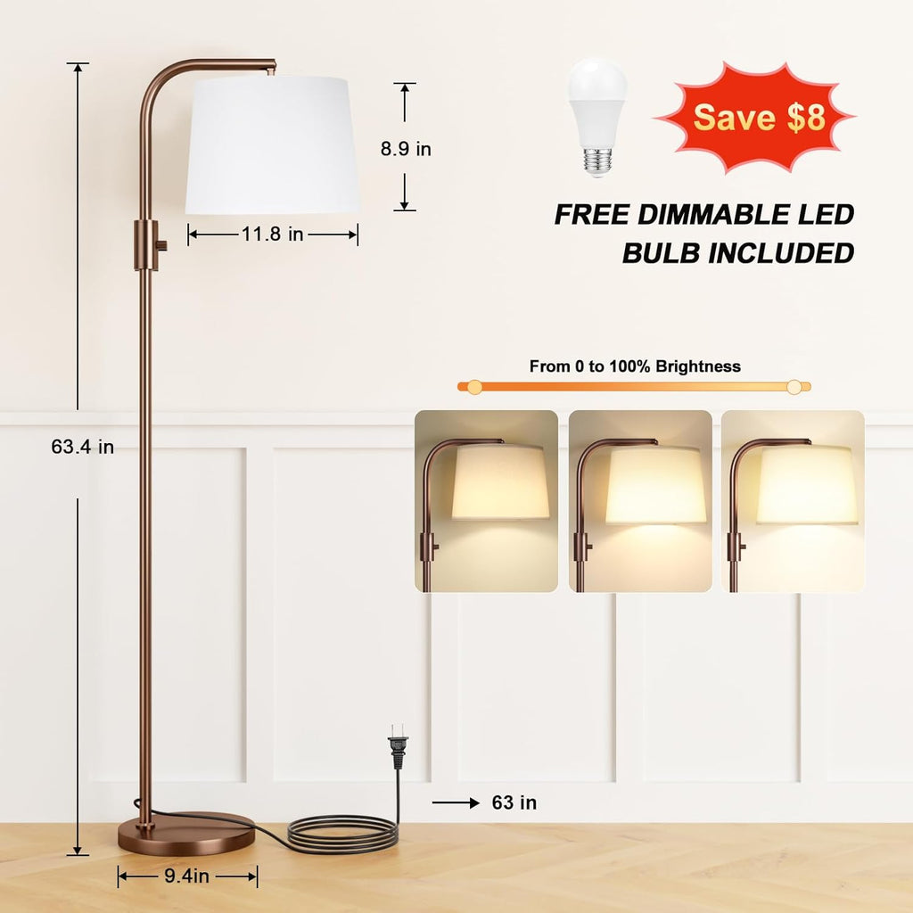 Ambimall Fully Dimmable Floor Lamp with 9W LED Bulb - Standing Lamp for Living Room with Adjustable Head, Modern Tall Light with Rotary…