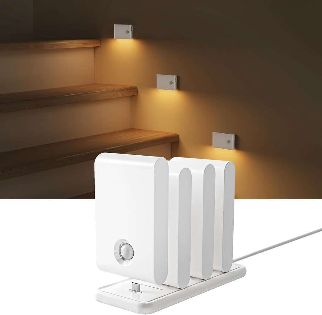 EZVALO Motion Sensor Stair Lights Indoor, Rechargeable Night Lights with Magnetic & Dimmable, Auto On/Off 3000K Soft White, Stick-On for…