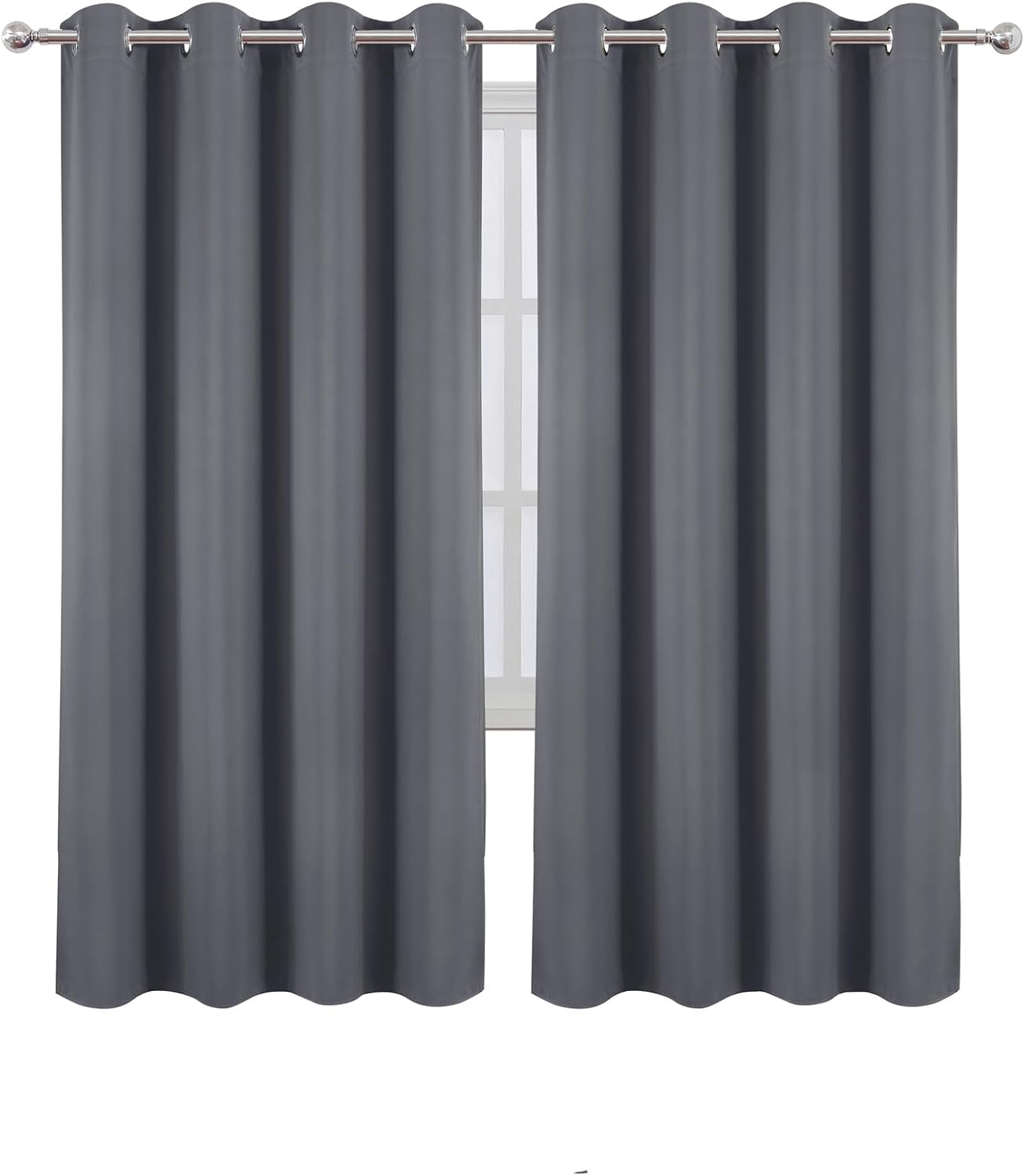 Lemomo Blackout Curtains 66 x 72 Inch Long Grey Curtains Set of 2 Panels Room Darkening Curtains for Bedroom and Living Room 72 Inch Grey