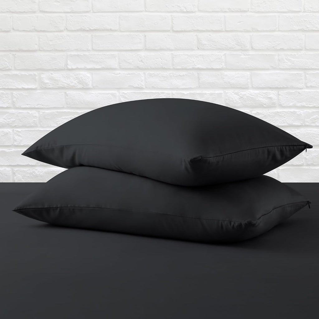 ZaizaiHome Pillow Cases Queen Size 4 Pcs,100% Egyptian Cotton 400 Thread Count Sateen Weave Black Pillowcases Queen Size, Quality Pillow Co…