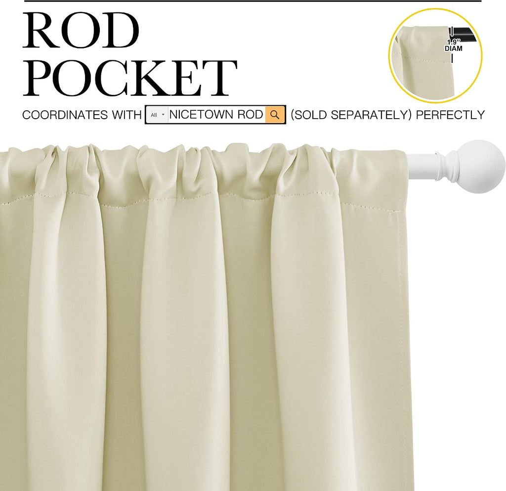 NICETOWN Blackout Curtains for Bedroom, Home Decorations Thermal Insulated Solid Rod Pocket Blackout Drapes for Cafe (Beige, One Pair, 70…