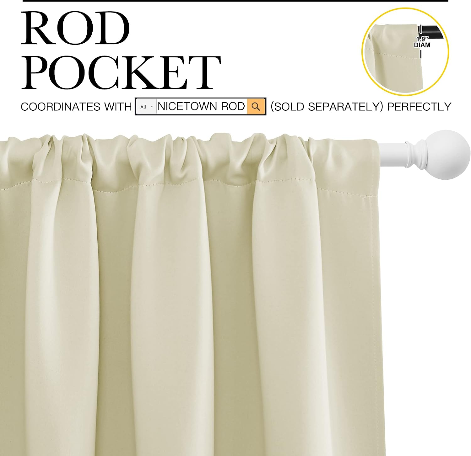 NICETOWN Blackout Curtains for Bedroom, Home Decorations Thermal Insulated Solid Rod Pocket Blackout Drapes for Cafe (Beige, One Pair, 70…